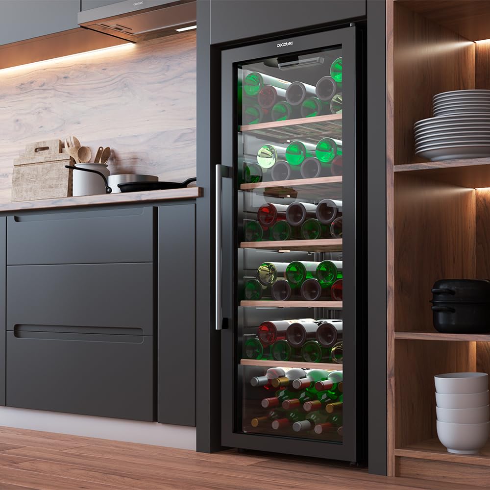 Cecotec Cantinetta 98 Bottiglie Bolero Grand Sommelier 98000 Black: Cantinetta Da 128,5 cm Con Sistema Di Raffreddamento Silenzioso A 41Db E Pannello Di Controllo Tattile