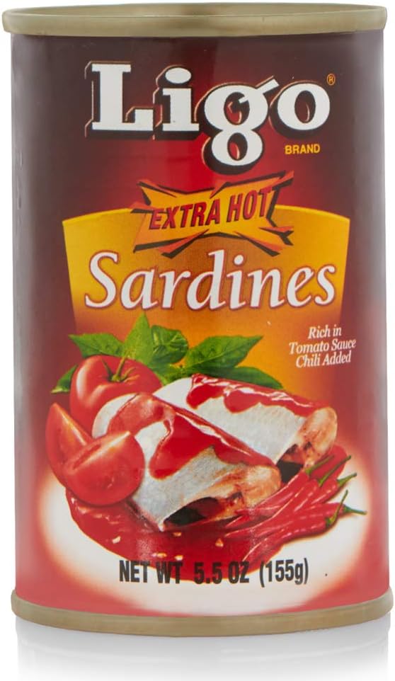 Ligo Extra Hot Sardines, Net Wt 5.5oz (155g) per Can, 6 Pack