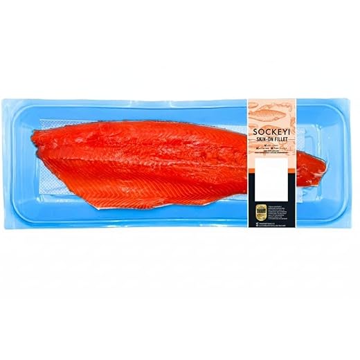 Wild Caught Skin-On Sockeye Salmon Fillet, Rich, robust flavor that is slightly sweet with a nutty accent, 24g protein per serving, 2.5 POUND
