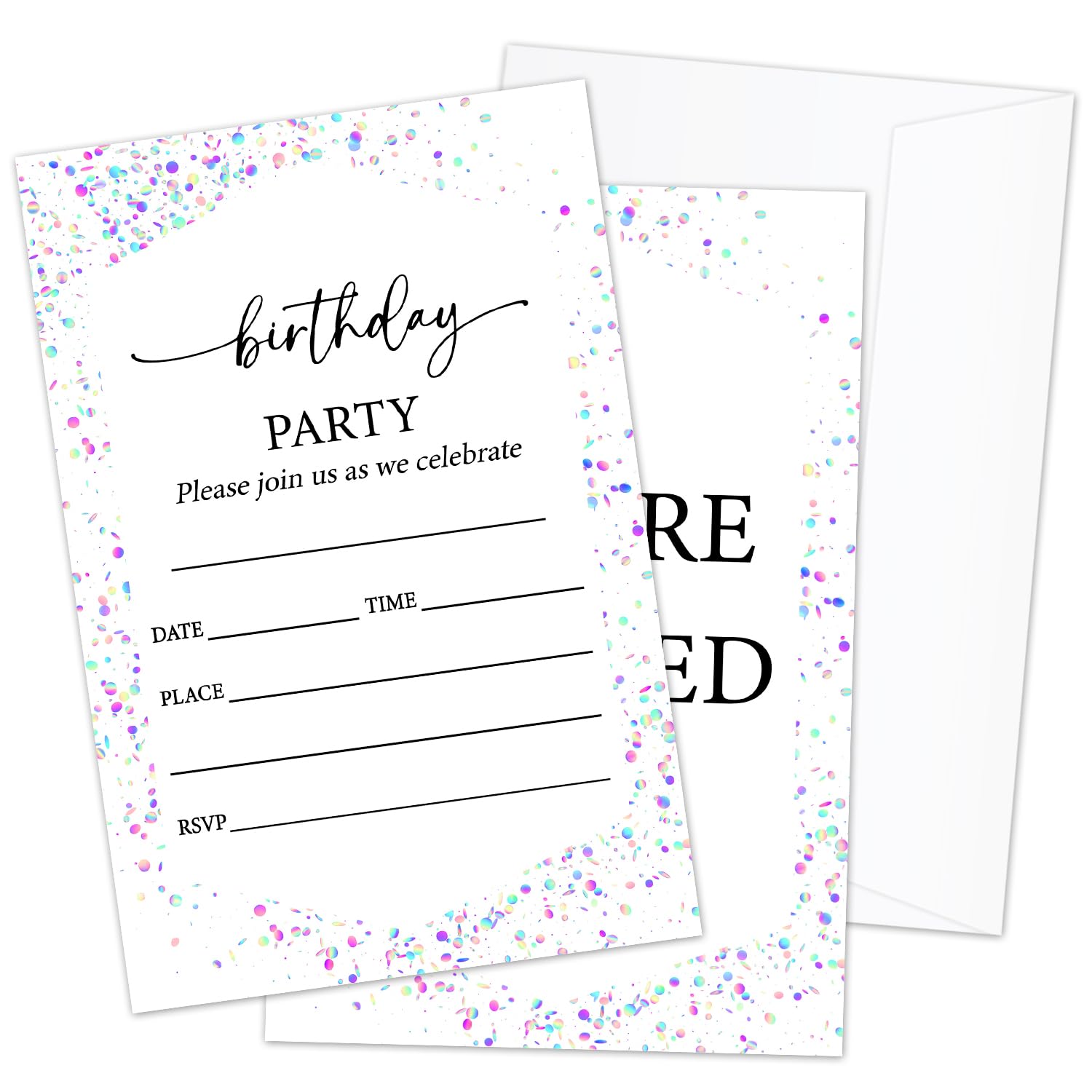 AWDSTN Confetti Geometric Birthday Party Invitations with Envelopes, Colorful Dots Birthday Party Invites, 20 Set Birthday Party Celebration Supplies