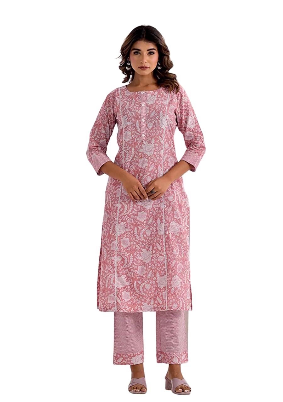 Fabnex Cotton Blend Regular Women Kurta Set (K-70-Pink-Xl_Pink