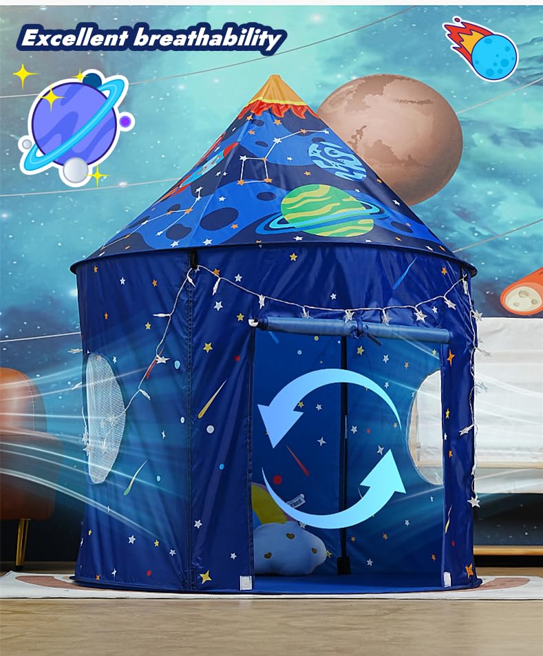 Floving Kids Play Tent For Children,Childrenās teepee Castle tent,Safety And Non-toxic Indoor/Outdoor Game Toys,Wendy House,with stars string light (spaceship) - Image 4