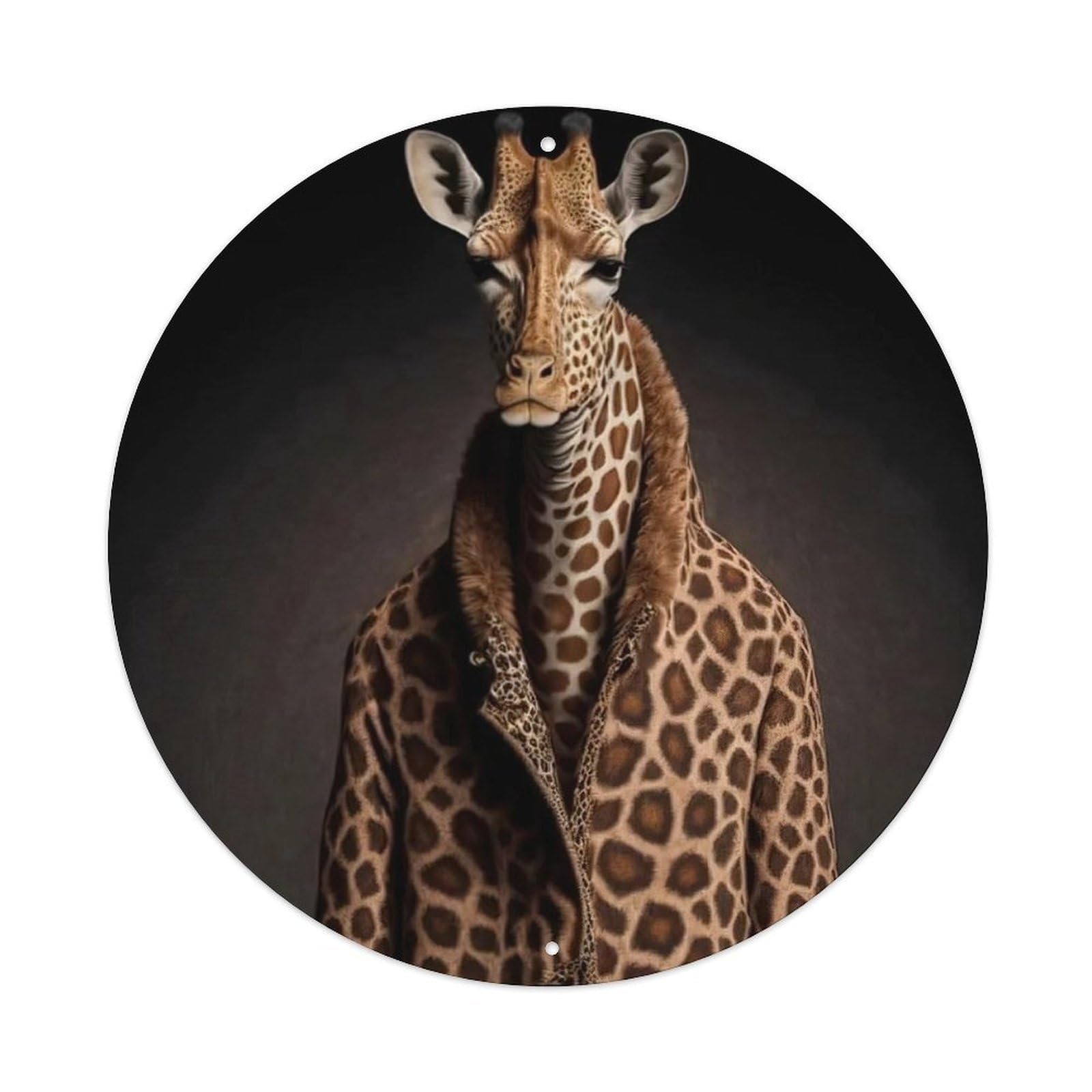 Giraffe Creative Animal THIS LOOK SLAYS Vintage Metal Tin Sign Plaque Wall Decor for Cafe, Club, Garden Round Metal Poster 8x8Inch