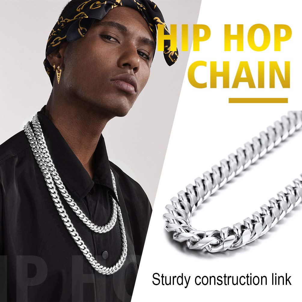 PROSTEEL Collana Uomo a Catena Cubana Barbazzale Grande Robusta, Larga 5 6 10 14 mm, Lunghezze Varie 35-75 cm, Acciaio Inossidabile/Placcato Oro, Argento Oro Nero, Regalo Ottimo (con Confezione)
