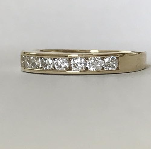 Ssjewel 1 Ct Round Cut Diamond Wedding Band Ring Channel Set 14K Yellow Gold Finish Handmade Anniversary Stackable Matching Gorgeous 925 Sterling