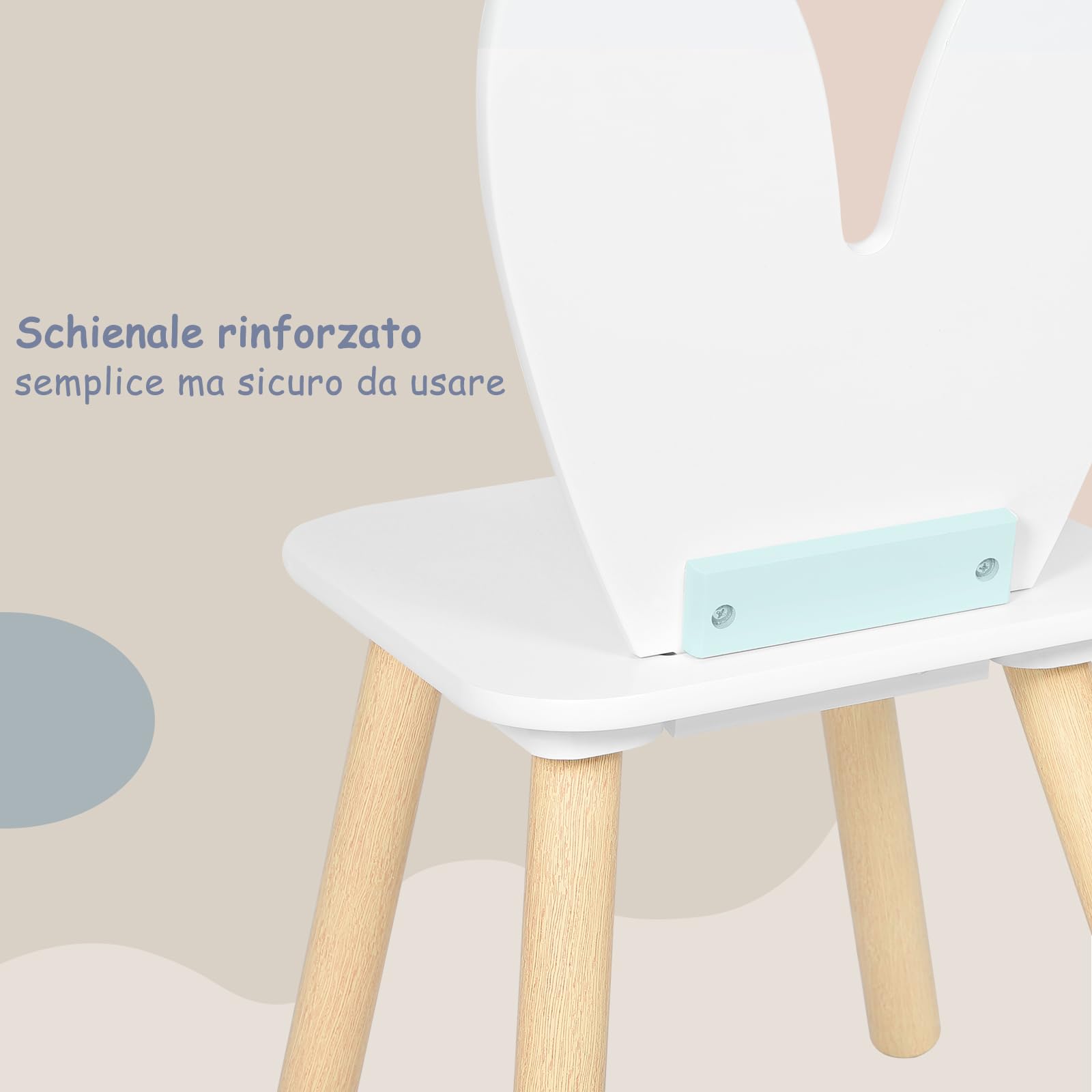 WOLTU Tavolino e Sedie per Bambini con 2 Sedie, per Mangiare e Dipingere, Forma di Coniglio, Cameretta, Asili Nidi, in MDF e Legno Massello, Bianco e Venature Legno