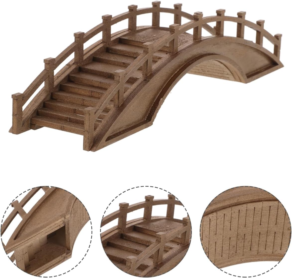 Miniature Wooden Arch Bridge Figurine for Bonsai Landscape Decor Tiny Wood Bridge Model for Micro Garden Scene and Outdoor Patio Decoration