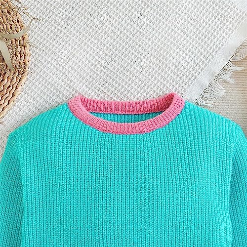 Kids Girls Knit Pullover Sweater Toddler Long Sleeve Crew Neck Contrast Casual Blouse Tees Fall Warmth Comfy Tops3