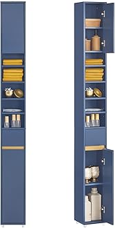 SoBuy Bathroom Narrow Storage Cabinet Skinny Tall Unit with Adjustable Shelves Slender Anti-Tipping Floor Standing Cupboard, Blue BZR34-B