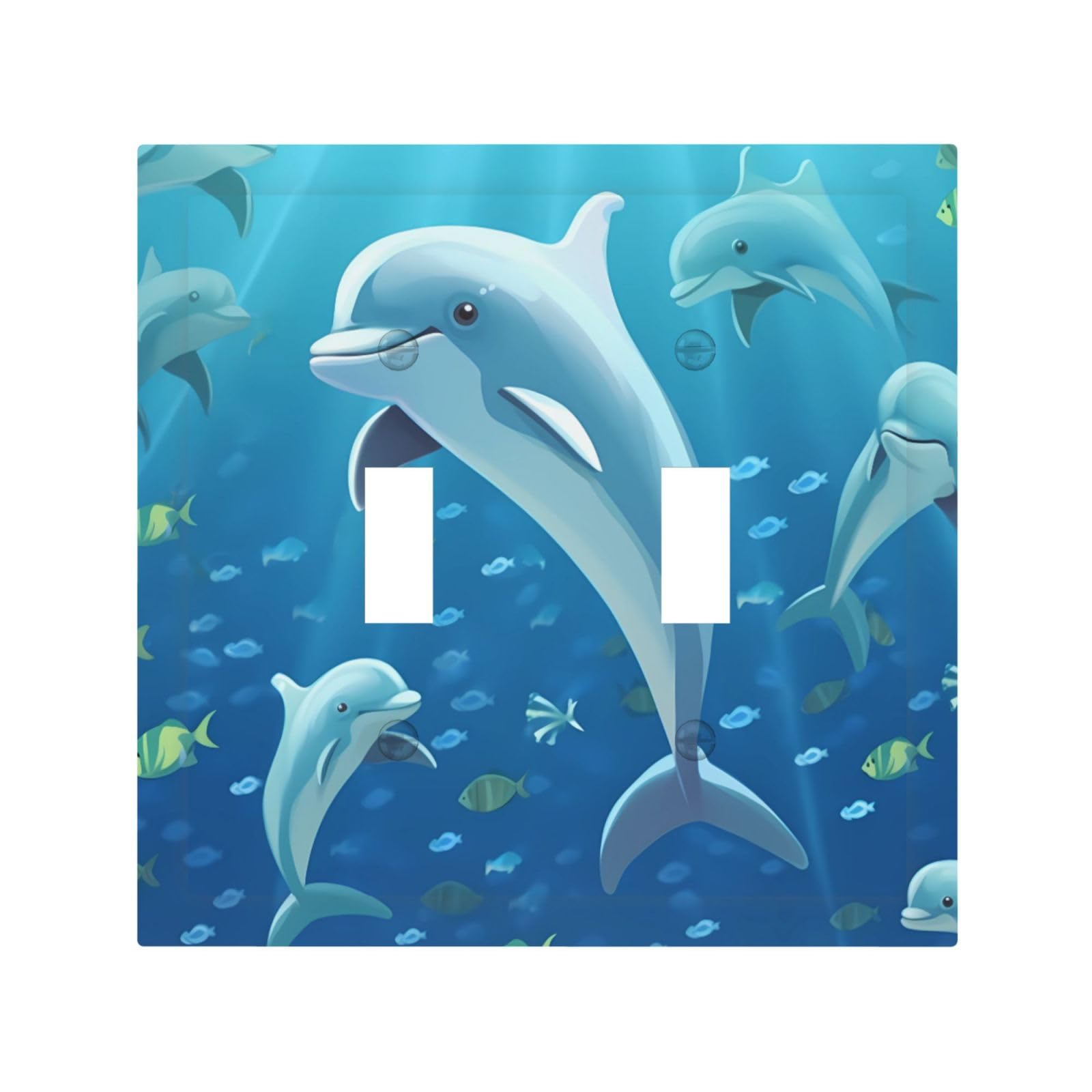 Kloph White Decorator Double Toggle Light Switch Covers Dolphin Wall Plate 2-Gang Mid Size 5" X 4.9" Double Toggle Switch Wallplate Decorative 2 Gang Wall Switch Plate Covers