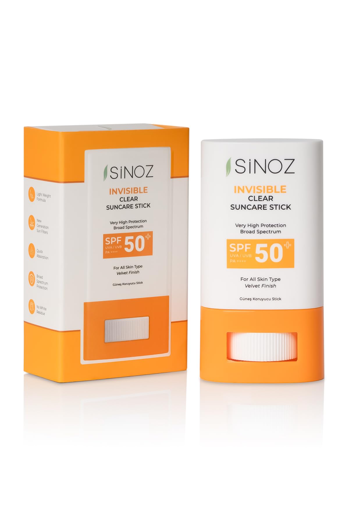 Sinoz Invisible Clear Suncare Stick SPF 50+ | Transparent Sun Cream Stick for Face & Body | Moisturizing & Soothing with Aloe Vera & Ceramides | Non-Greasy | 0.5 Fl Oz