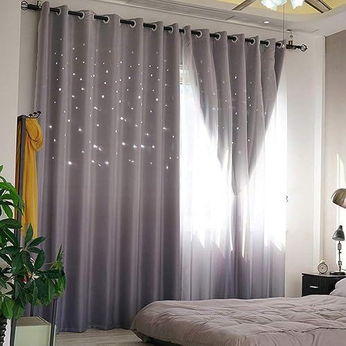 Miniatura 2 de Abreeze - Cortinas blackout con estrellas, de doble capa, con velo blanco y ojales superiores, para combinar, ideal para sala, y dormitorio, 1 panel