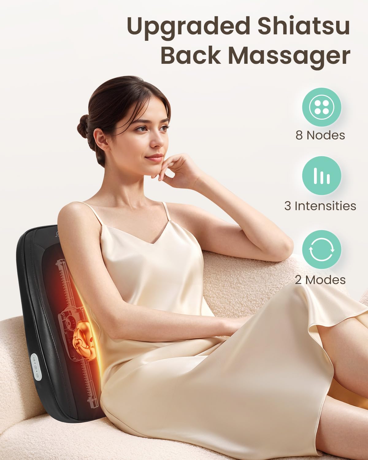 Snailax Masseur dorsal Shiatsu avec chaleur, coussin de massage pour massage par pétrissage profond Détente, masseur portable pour le dos et la nuque, cadeaux