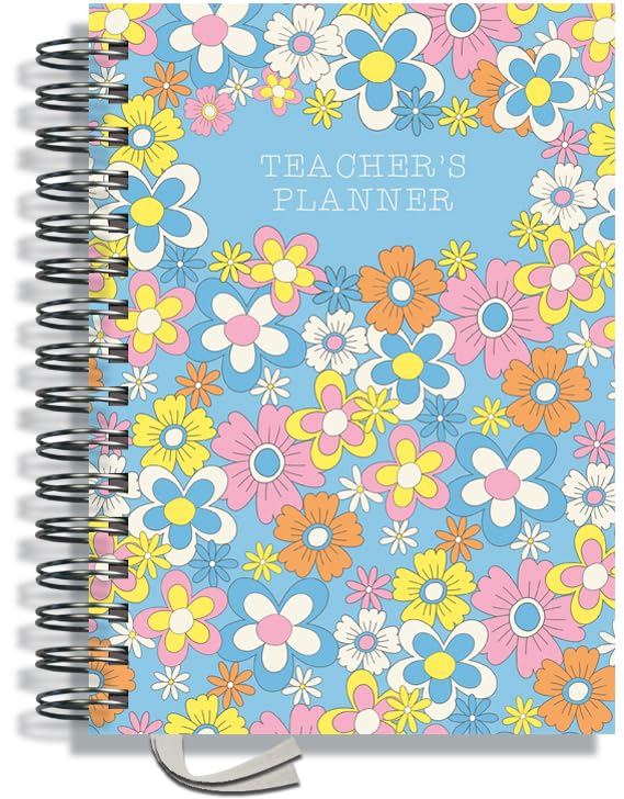 Teacher Planner 2026-2027 A5 size by Pirongs | 5 Lesson Planner for Teachers | Page a day | DATED, Hardback, Wiro-bound Teachers Planner - Happy Flowers โ image 1