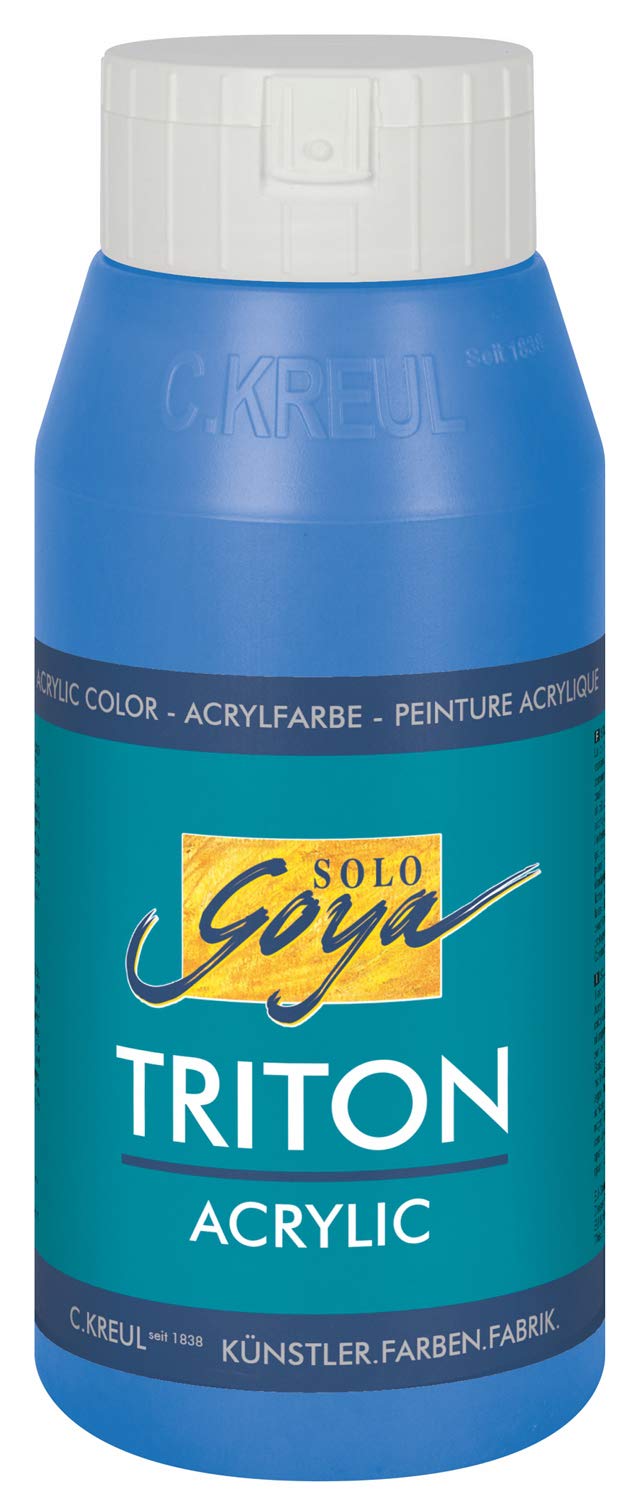Kreul 17028 - Solo Goya Triton Peinture Acrylique Bleu Primaire, Flacon de 750 ML, séchage Rapide et Mat, Peinture à Base d'eau,