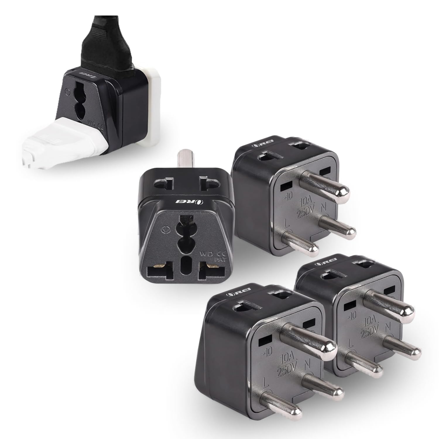 Orei USA to India Adapter Plug, World (USA, UK, China & More) Australia to India Plug Converter - Type D India Travel Adapter Plug - 2 in 1 - CE - RoHS - Black - 4 Pack - 5 Years Warranty