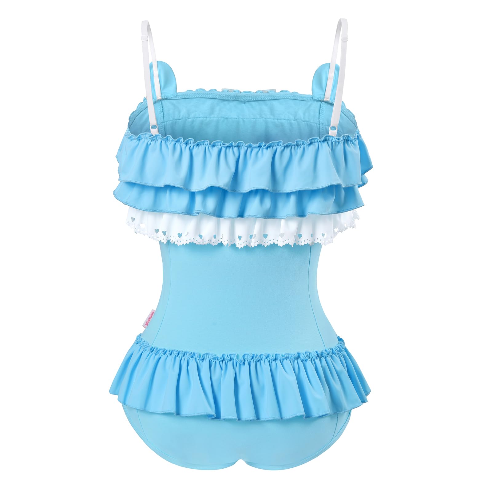 Littleforbig Cotton Fancy Bunny Romper Onesie Pajamas Teddy Lingerie One Piece Babydoll Bodysuit: Blue Bear X-Small