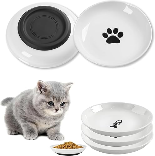 Miniatura 10 de Paquete de 3 cuencos de cerámica para gatos para interiores, platos antifatiga y antibigotes, 5.9 pulgadas de ancho, platos de cerámica poco 1 pata