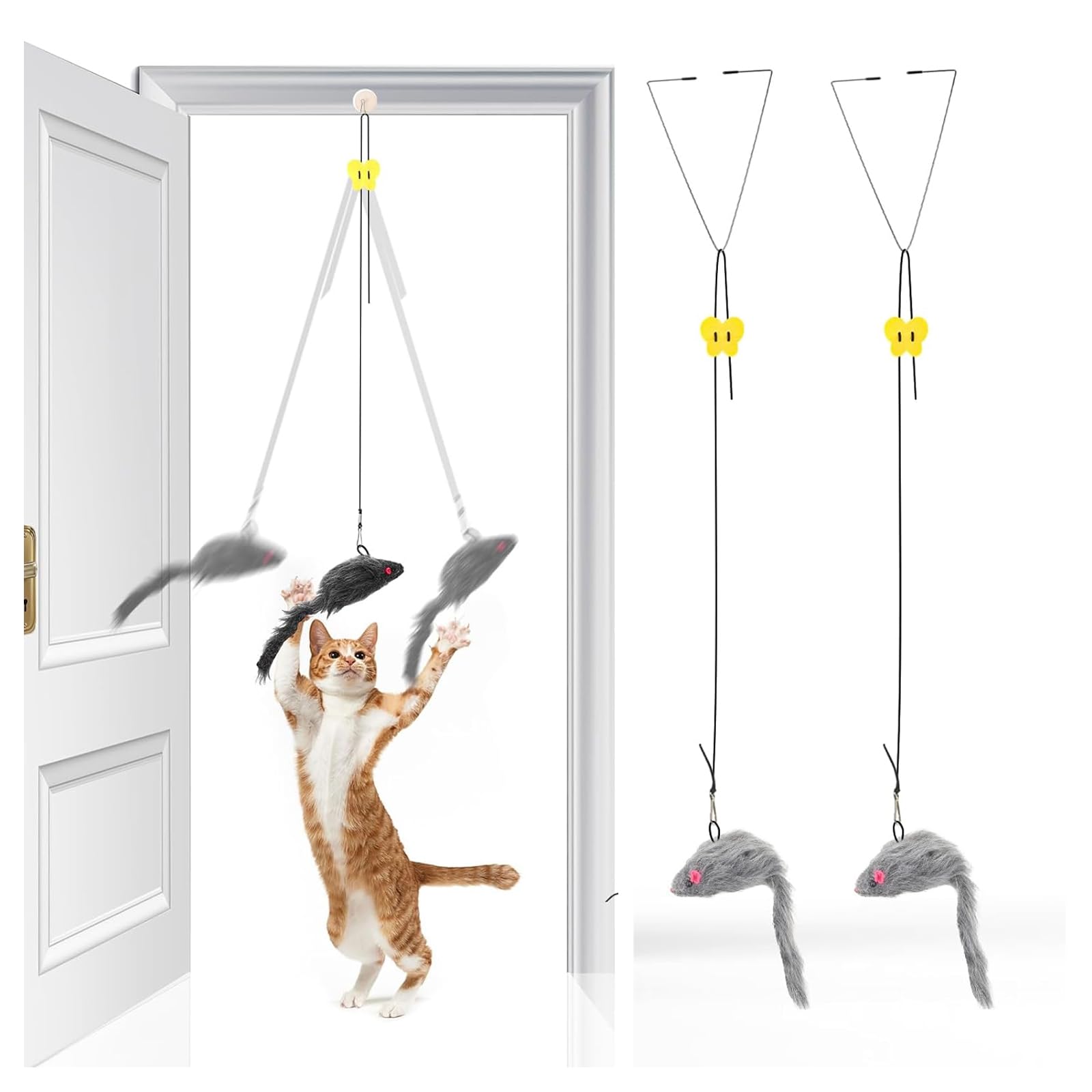 WEIKANG 2 Pcs Door Hanging Cat Toy, Grey Mouse Self-Play Hanging Cat Toy Entertain, Chasing Exercise Cats Door Toys, Interactive Kitten Toys Mice, for Hunting & Exercising, Eliminating Boredom