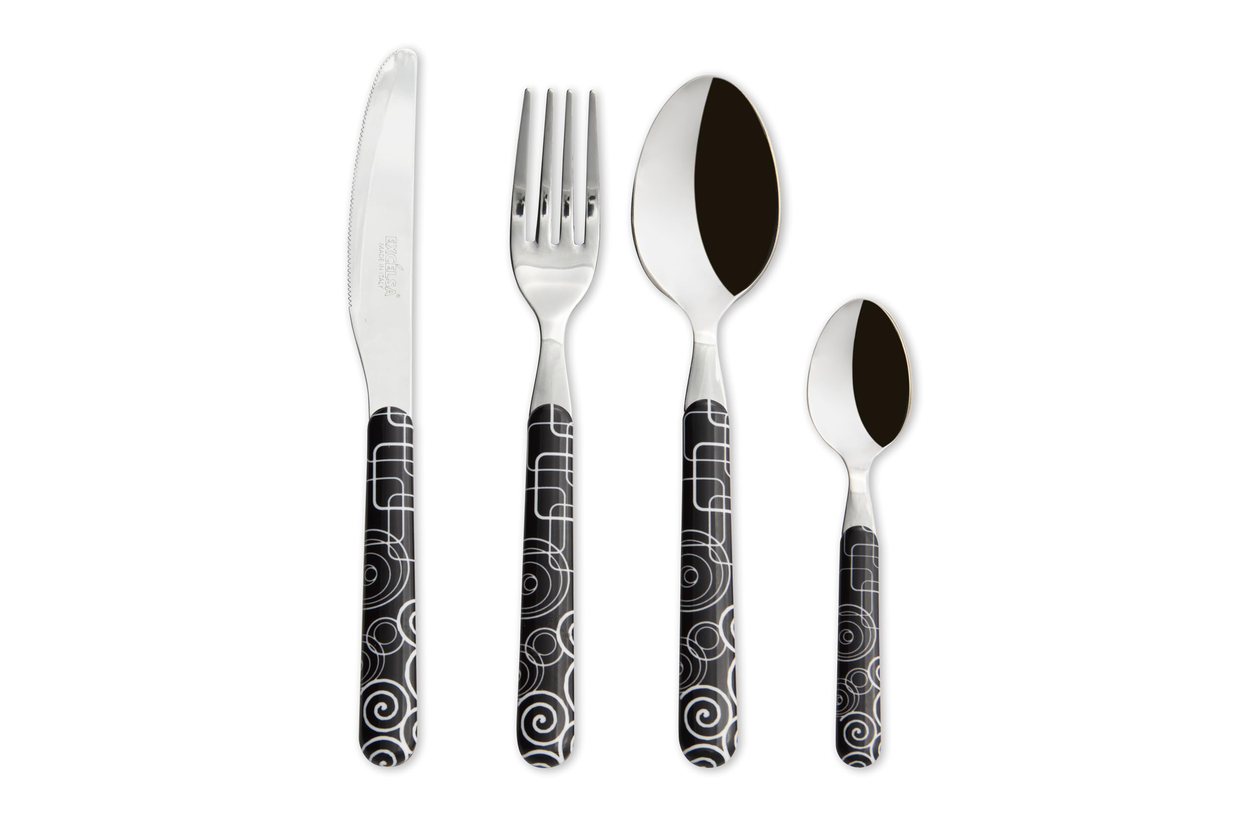 Excelsa Magic Black Set 16 Posate, Acciaio INOX, Manico in Plastica