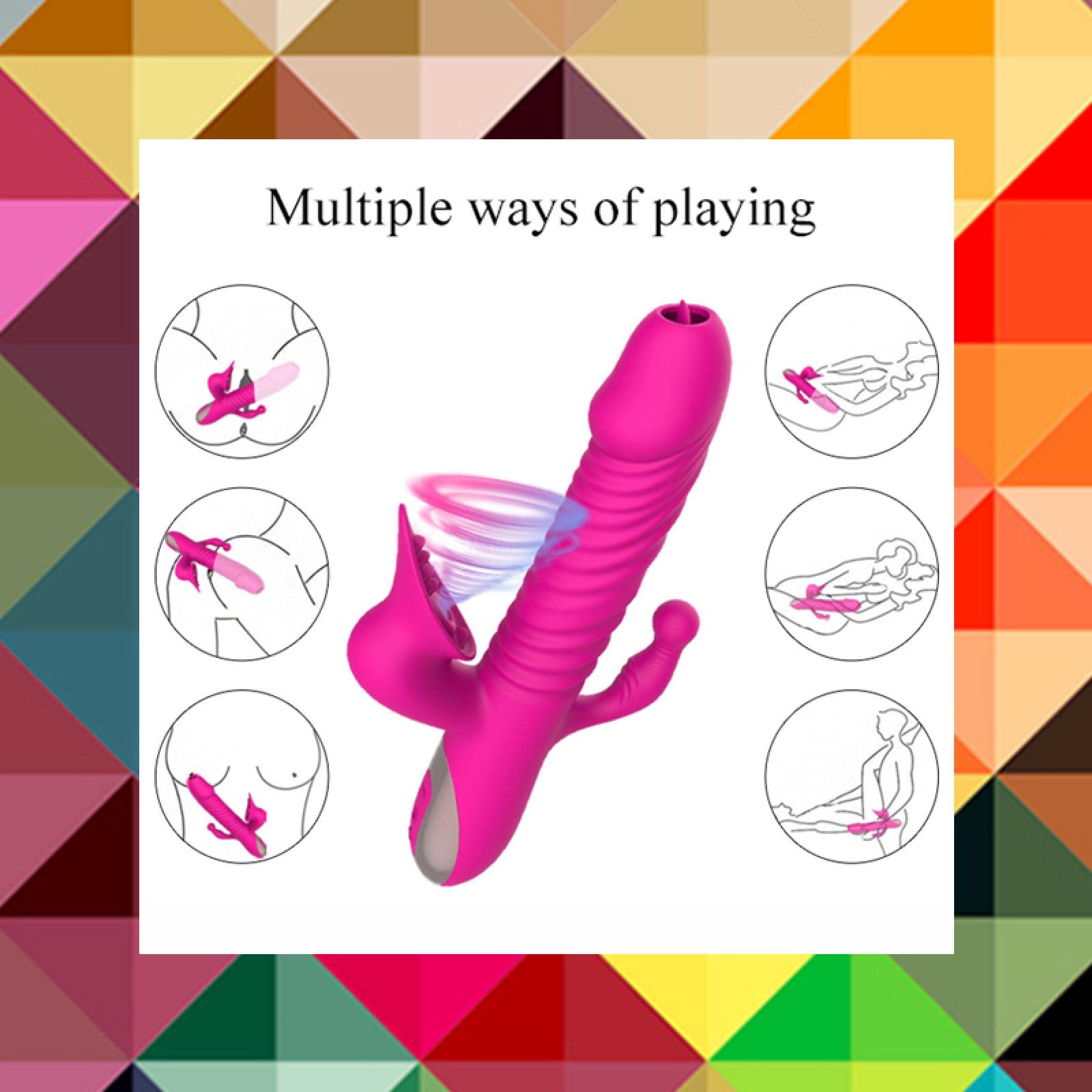 Dona Vibratori Dildo vibrante telescopico Spinta Leccata di lingua Vibratore Clitoride Vagina Clitoride Stimolazione anale Giocattoli del sesso per le donne