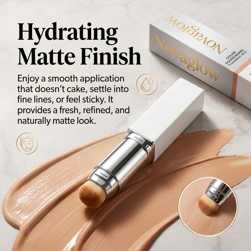 Novaglow Foundation Stick, Nova glow Foundation Color Changing Foundation & Concealer, Dual-Ended with Detachable Brush for Smooth Natural Dewy Coverage, 13g (Natural)