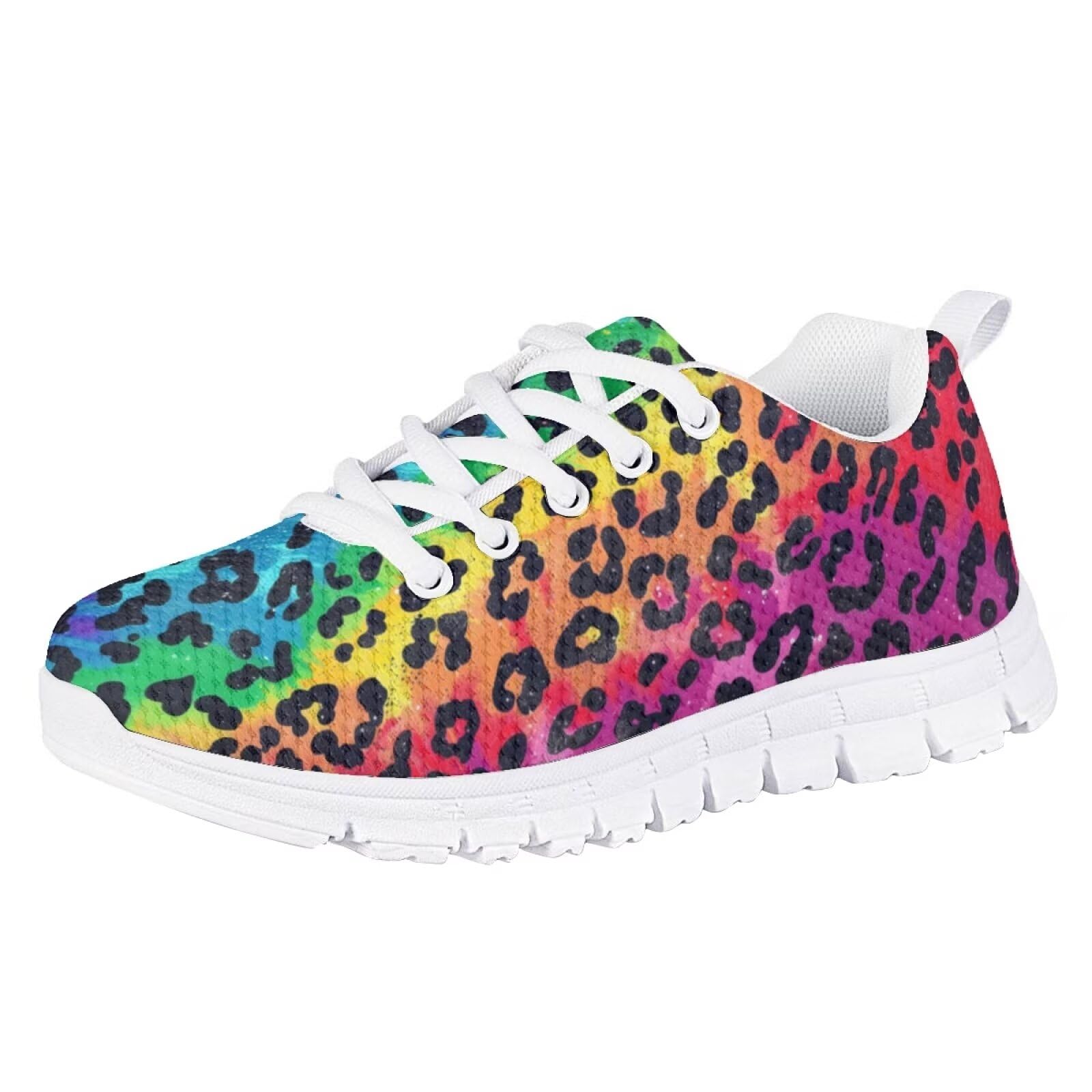 Upetstory Rainbow Leopard Print Sneakers Girls Boys Kids Shoes Size 11.5 Trail Running Shoes Sports Tennis Shoes Hiking Walking Exercise Fitness Cross-Training Trainers Footwear