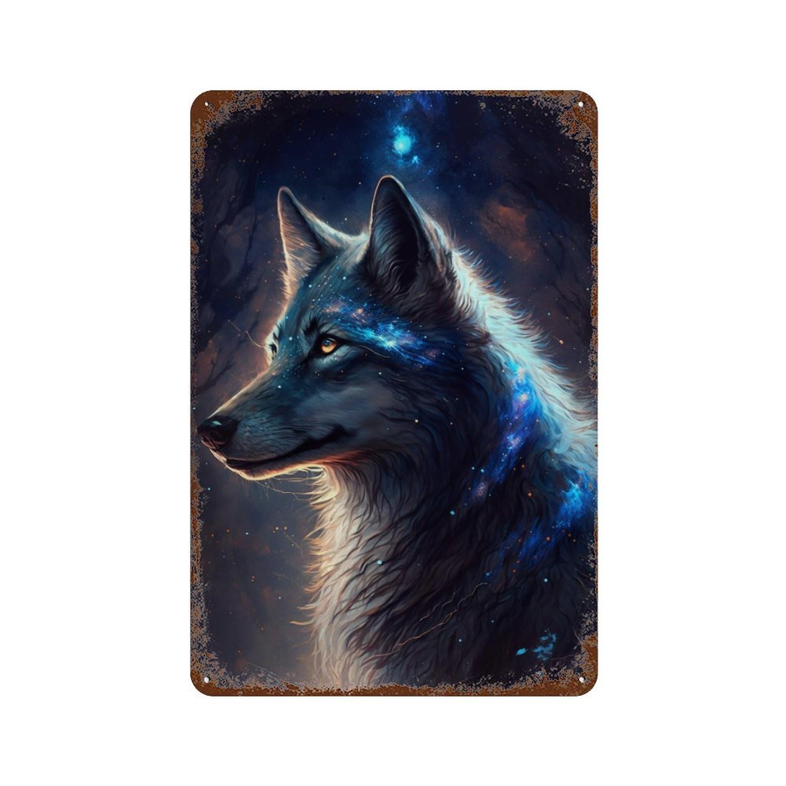 Vintage Rust Metal Sign Galactic Wolf Portrait -16 11.8"x7.9", Novelty Wall Decor for Office, Studio And Wall Decor
