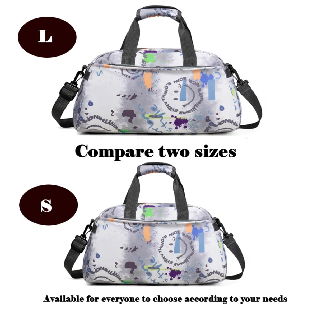 Sport Gym Bags for Women Yoga Dance Duffle Bag Overnight Bags,Fitness Swimming Bag,Weekend Bags (S), Black and White - Image 3