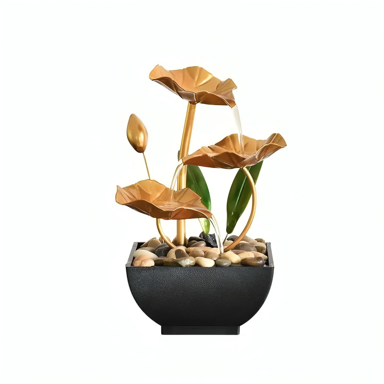 REMICH Metal Tabletop Water Fountain, Home Decor Ornaments with Waterfall Desktop Leaf Fountains, Deep Basin & Natural River Rocks Indoor Zen Relaxation for Office, Living Room, Bedroom Decor for Gift-picture-21