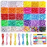 BONNY BOXX 1020Pcs Pony Beads Kit, 720Pcs Solid Color & Glitter Transparent & Pearl Luster Pony Beads Plastic Rainbow Kandi Beads and 300Pcs Letter Beads for Bracelet Jewelry Necklace Making