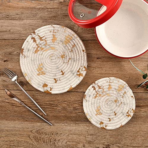Vnurnrn White Gold Marble Stone Art Pot Holders Trivets Set 2 Pcs Round Cotton Hot Pads For Kitchens, Coasters, Placemats For Cooking Baking Hot Dish Pan Pot, 7 Inch And 9 Inch Diameter #TOP4