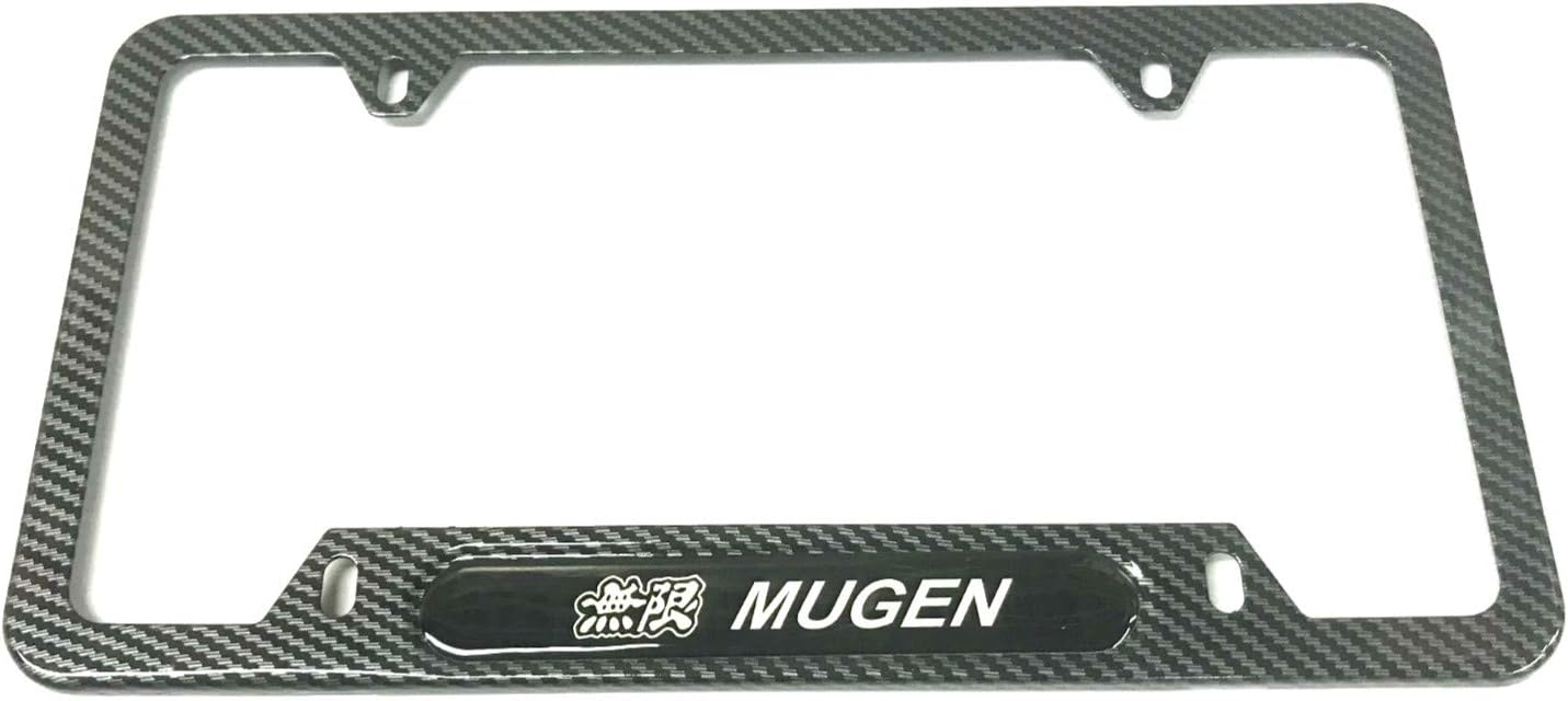 Carbon Fiber Style Stainless Steel Rust Free Mugen Civic License Plate Cover Frames Holder with Screws Caps (2)