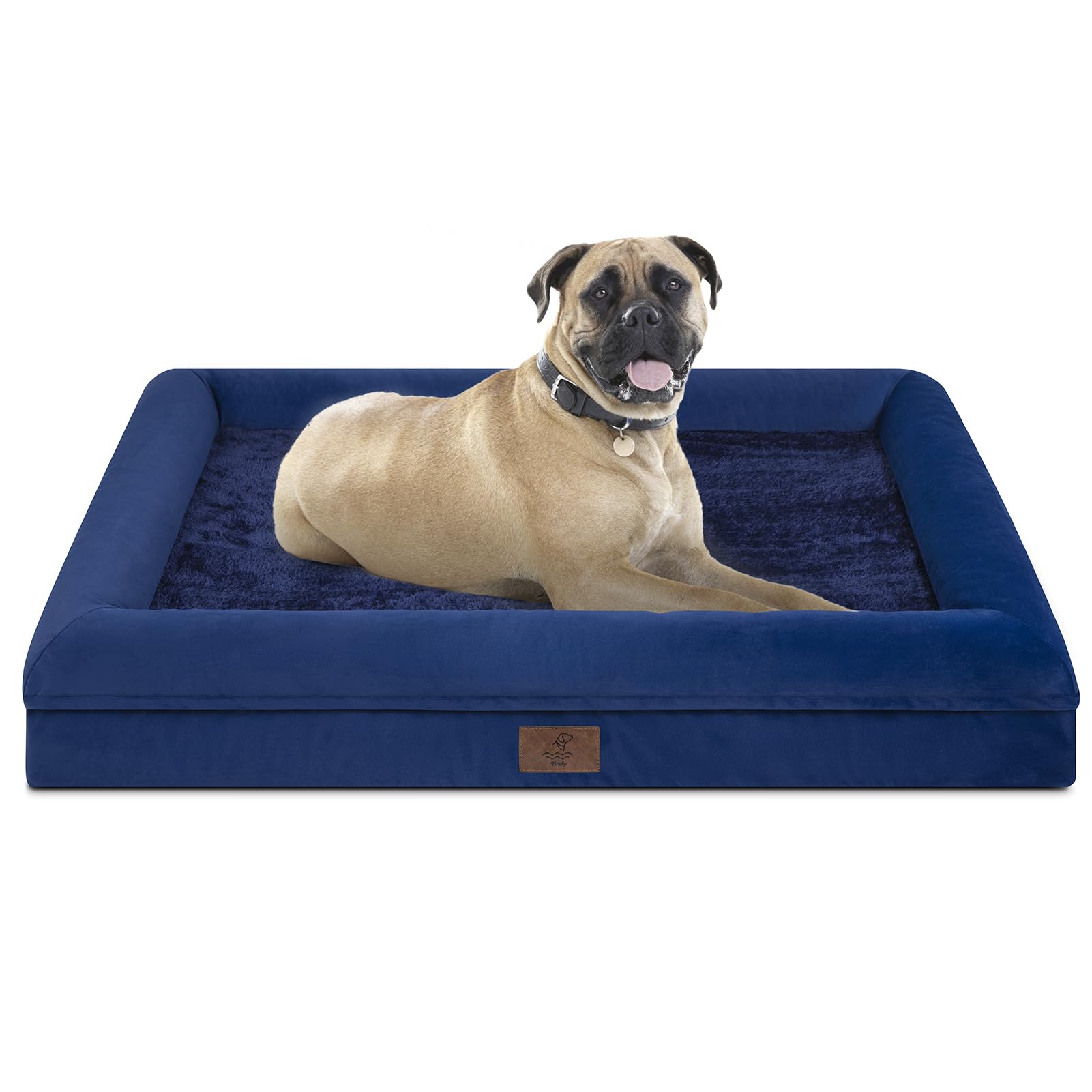 Yiruka Jumbo Dog Beds, Rich Blue Orthopedic Dog Bed, Washable Dog Bed with [Removable Bolster], Waterproof Dog Bed with Nonskid Bottom, Doggy Bed, Dog Beds for Extra Large Dogs