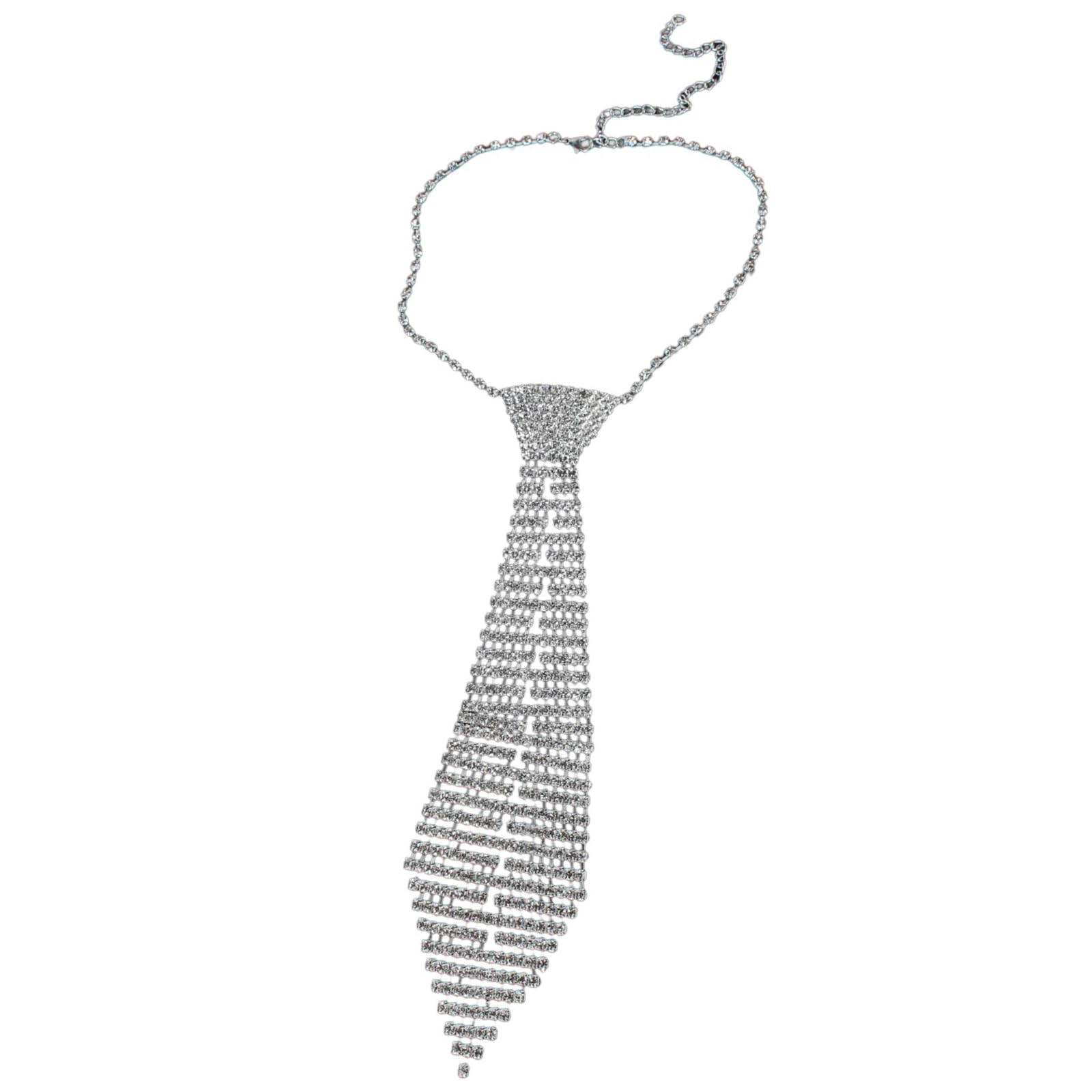 Hredwep Japanese Necktie Knotfree Rhinestones Tie for Women Men Shimmering Neck Tie Club Party Necklace Tie Costume Neckwear