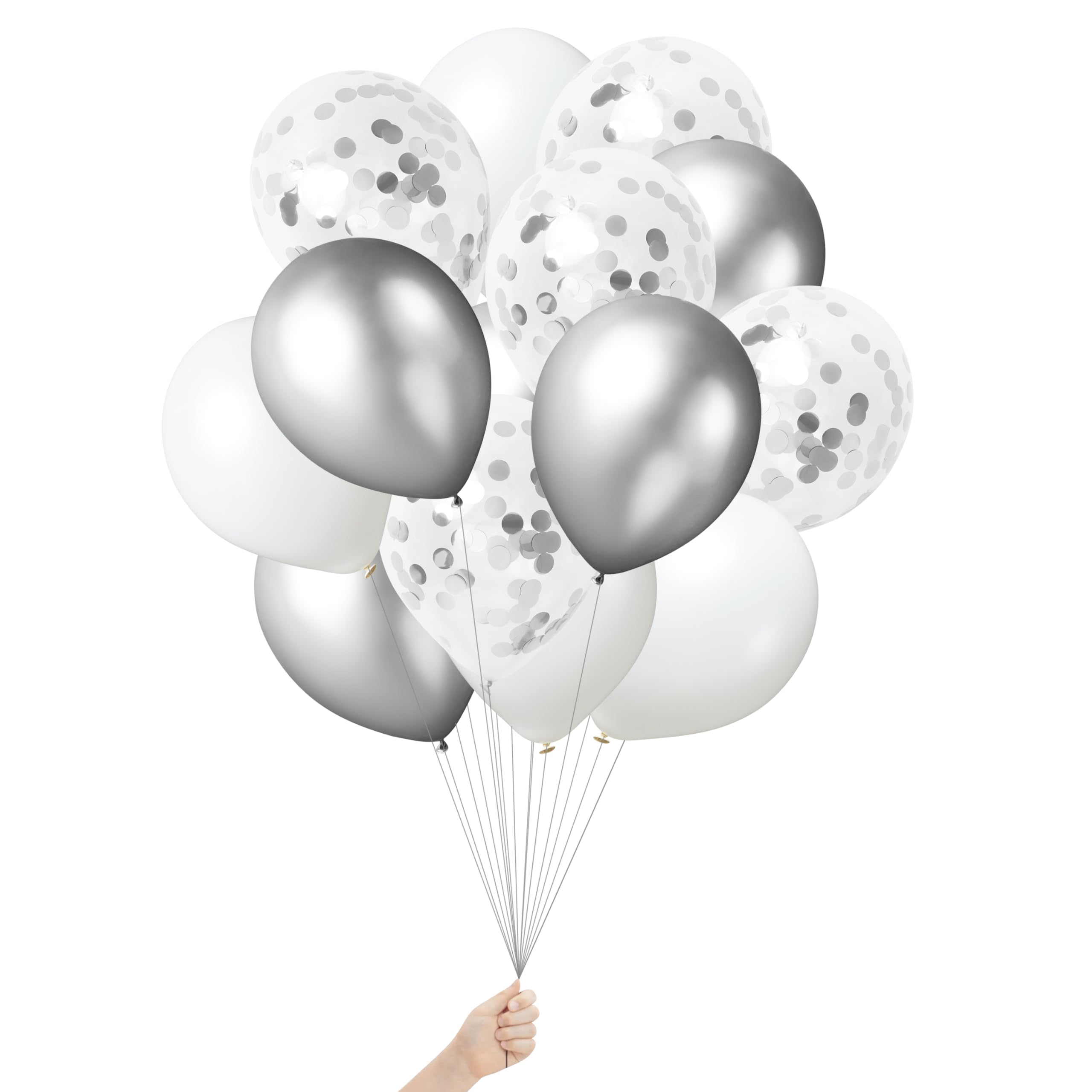 Green Paw Products - 25 Silver and Confetti - 25 Party Balloons - Eco Friendly & Biodegradable - 100% Natural Latex