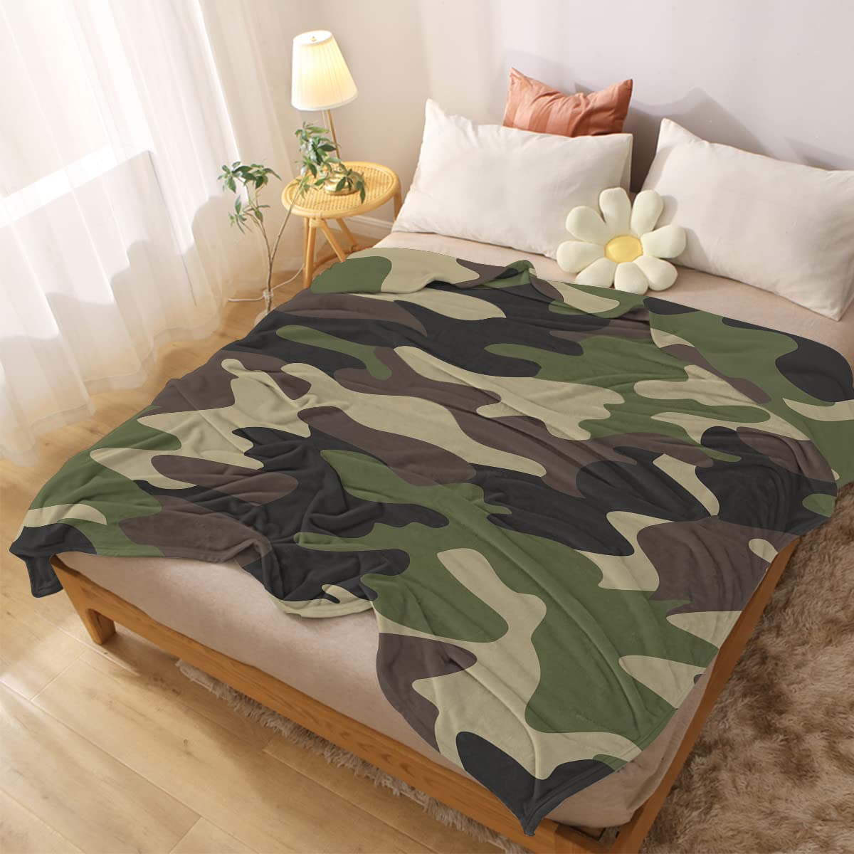ARIGHTEX Camo Luxury Flannel Blanket Soft Plush Flannel Fleece Lightweight Blanket Brown Green Camouflage Soft Flannel Kids Bed Travel Blanket Throw for Girls, Boys, Toddlers, Puppies, Pet (Baby)