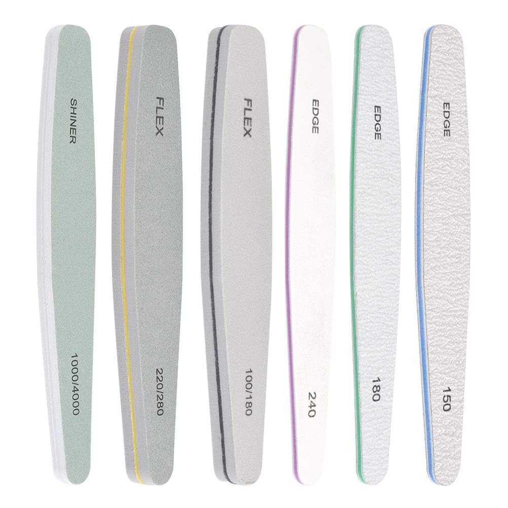 Nail File and Buffer Set, 6 Pcs Professional Nail File Kit for Acrylic and Natural Nails, 100/150/180/220/240/280/1000/4000 Grit Soft Nail Filer Gel Nail Files & buffers Filing Emery Board Home Salon