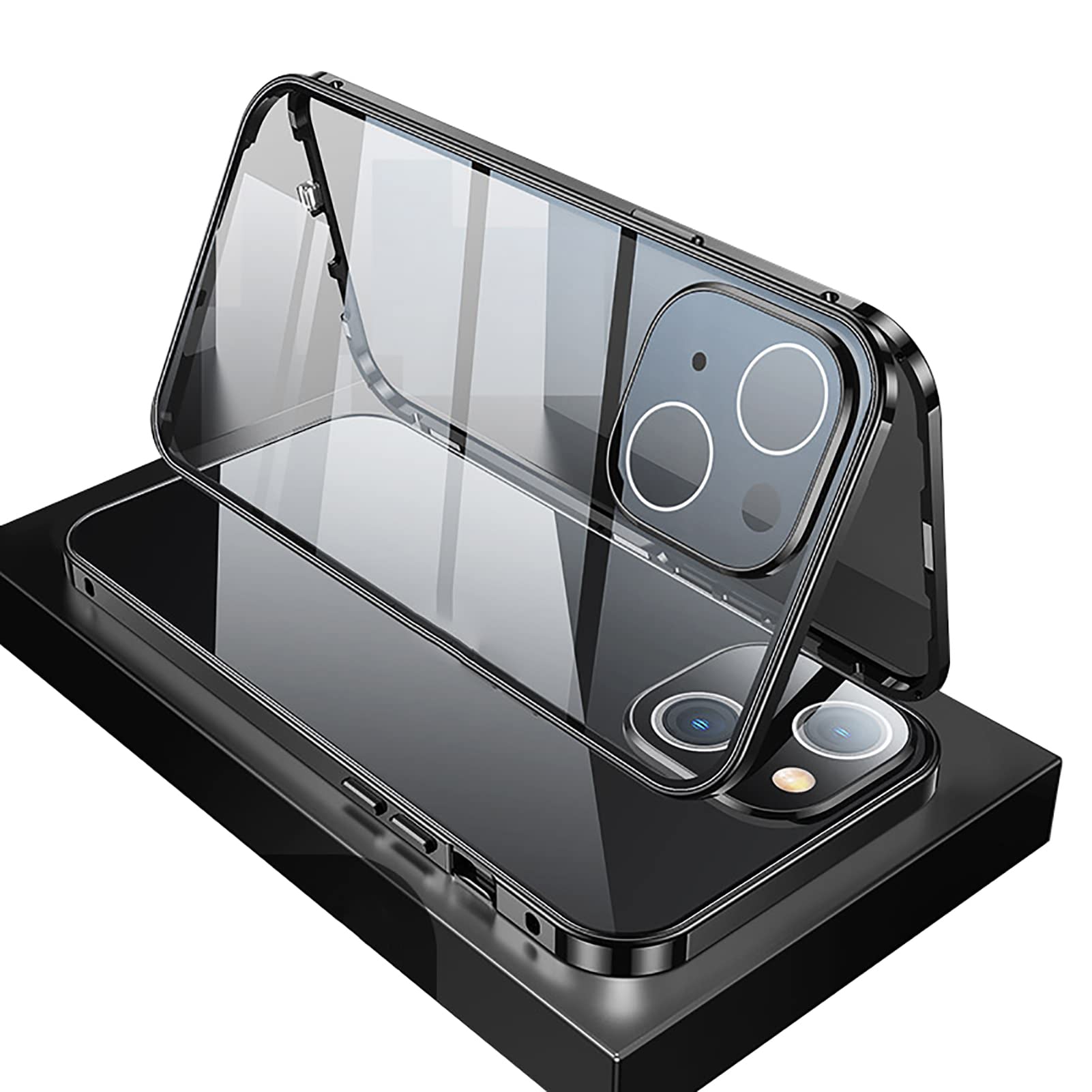 WYZDQ Magnetic Double-Sided Tempered Glass with Lens Protection Cover for iPhone13 Pro - Black