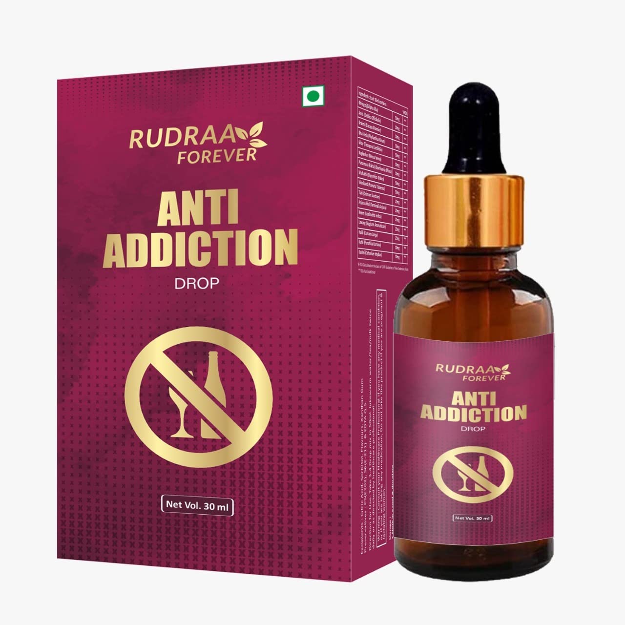 Rudraa Forever 100% Ayurvedic Anti Addiction Drop | Ayurvedic drops for De-Addiction | Quit Smoking & Alcohol | Effective Nasha Mukti Drops - 30ML
