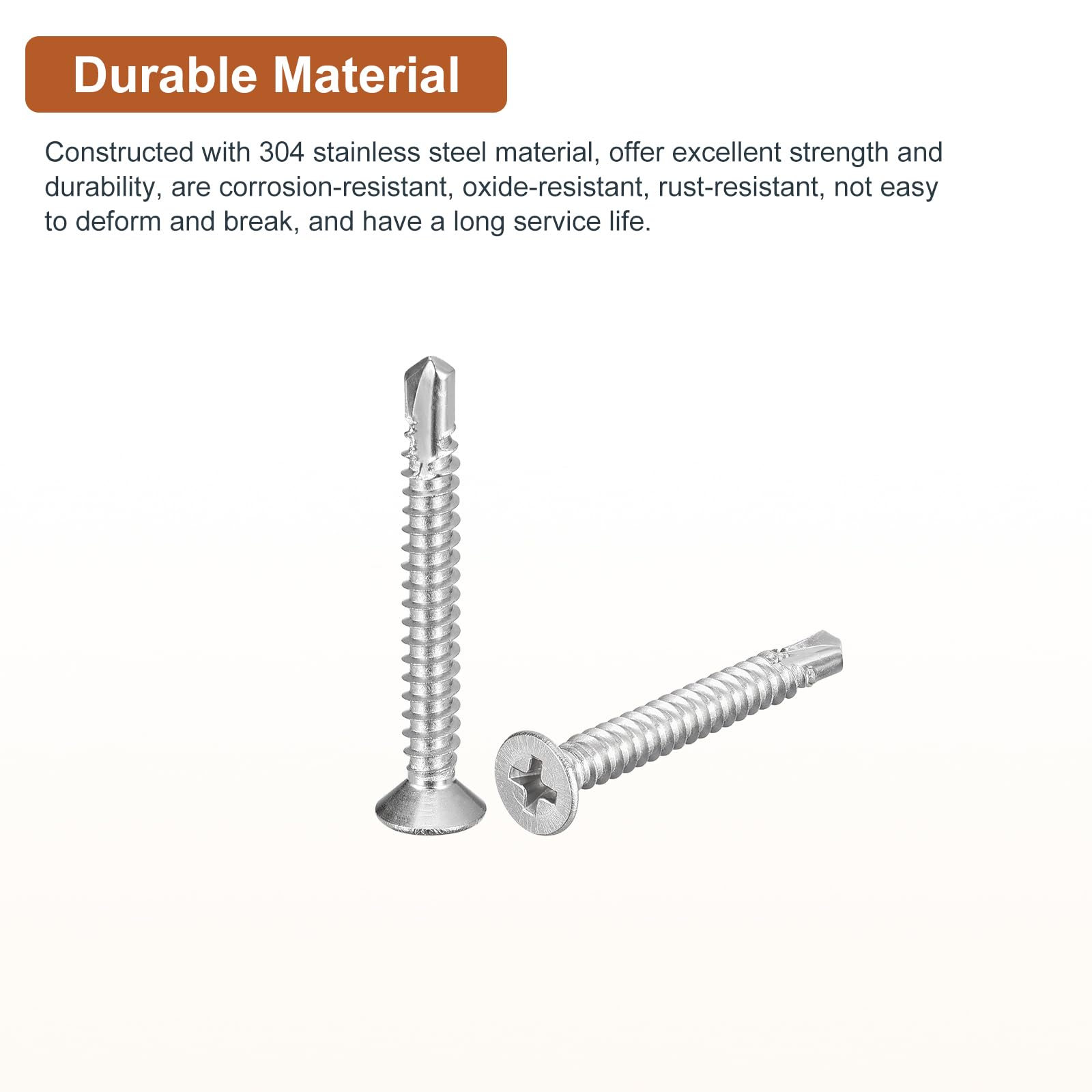 DTGN 100Pcs ST4.8x50mm Self Drilling Screws, 304 Stainless Steel Flat Head Phillips Sheet Metal Screw - Image 3