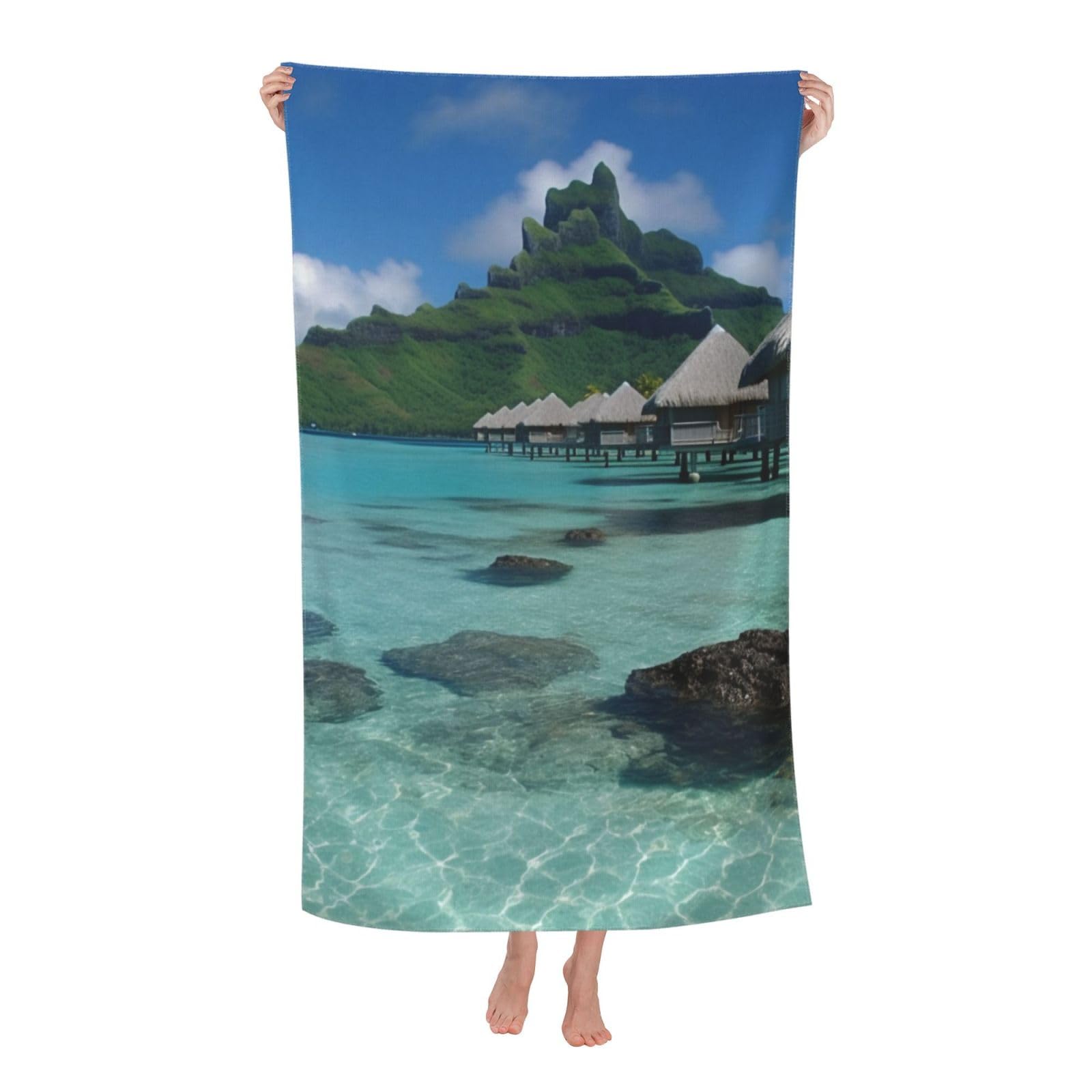 BWWHCCTI Tahiti Beach Printed Quick Dry Bath Towel, Soft Microfiber Towels Fast Drying Beach Towels for Travel,Camping,Gym,Swimming,Yoga