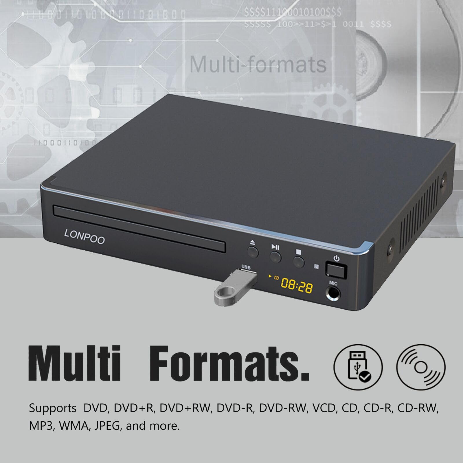 LP-099 DVD-Player für TV, Region-Free DVD Player CD Player mit HDMI-Anschluss (1080p Upscaling), HDMI AV-Ausgang, USB-Eingang, alle Regionen frei integriertes PAL NTSC-System (LP-099)