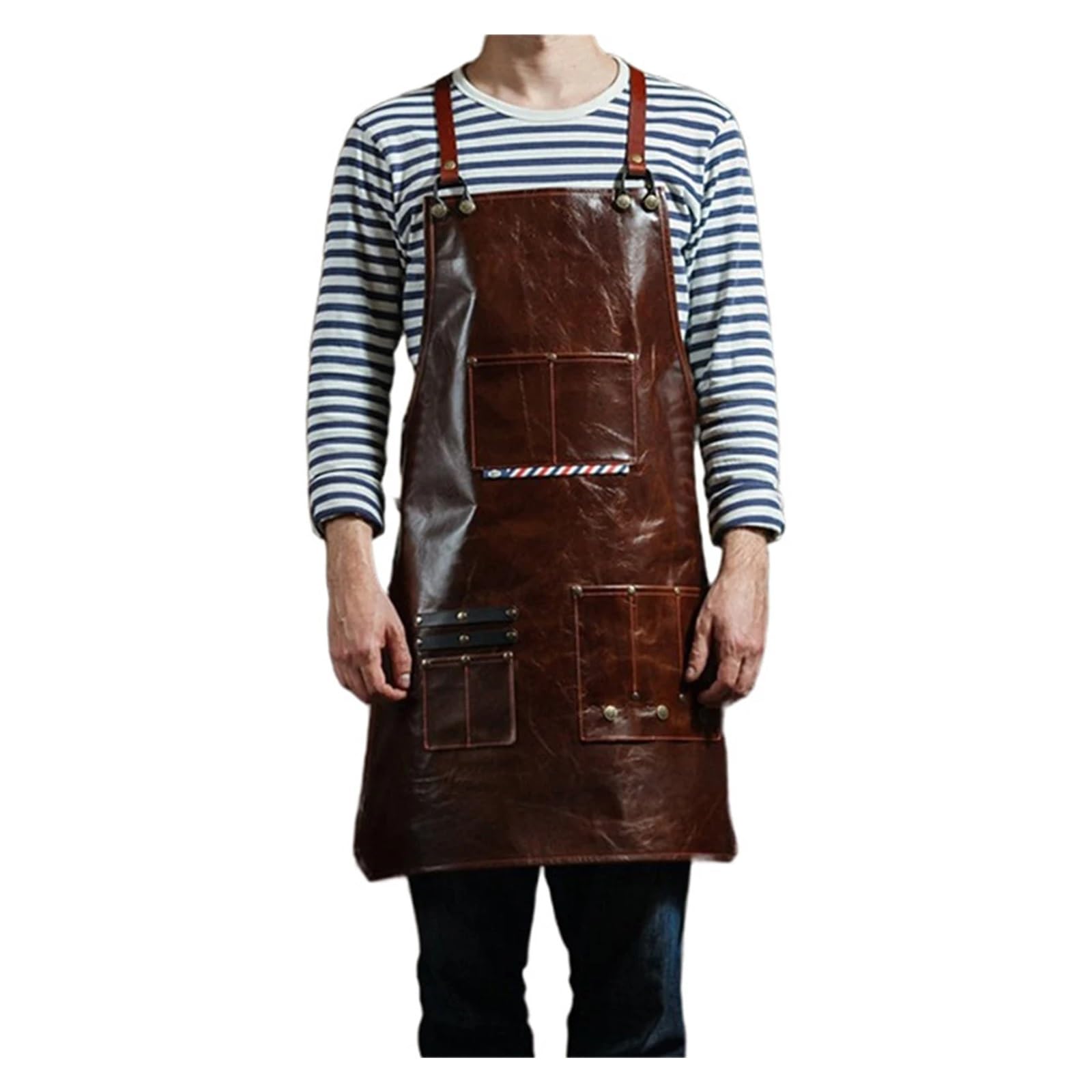 delantal cocina Delantal de trabajo cuero for hombre con múltiples bolsillos, delantal herramientas for peluquero, cafetería, Chef, correas ajustables, resistente al agua