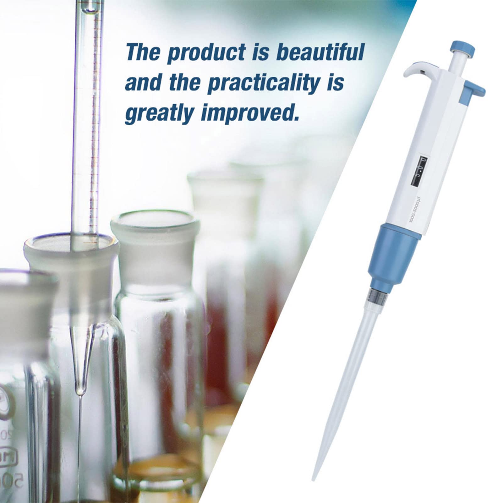 Micropipetta a Volume Variabile, Micropipetta 1000-5000ul Micropipetta a Volume Manuale Regolabile M5000 per Pipette Laboratorio, Mediche, Monocanale