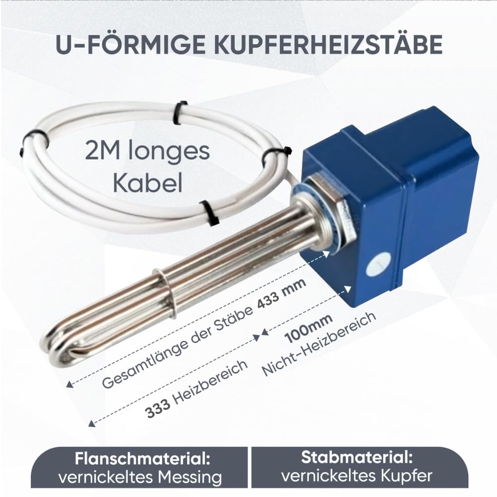 TRG 11 Heizstab Heizpatrone mit Thermostat 1 1/2 Zoll G6/4 Gewinde 4,5 kW 3/400 V Heizelement für Boiler Warmwasserspeicher