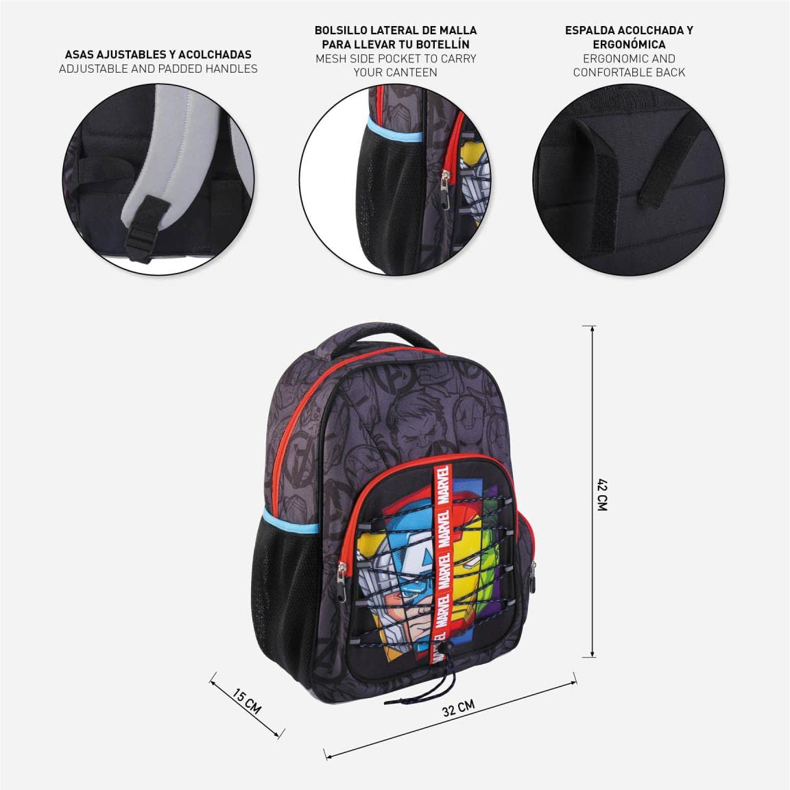 CERDÁ LIFE'S LITTLE MOMENTS Cartable The Avengers Noir (32 x 15 x 42 cm)