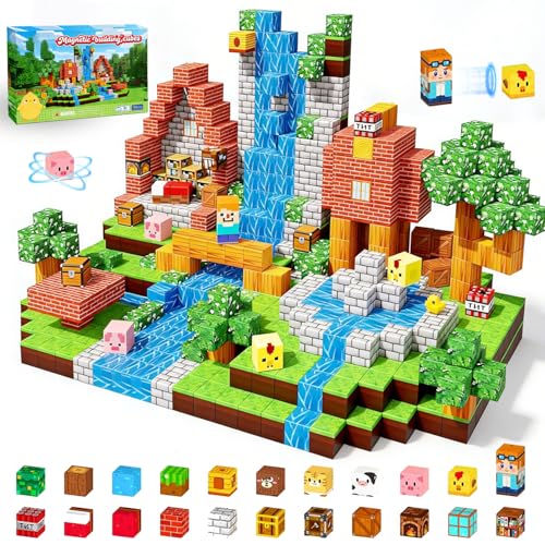FFTANXS Bloques Magnéticos 126 Piezas,Construcciones Magnéticas Educativas con 22 Diseños,Juguete para Aprender Formas,Colores y Creatividad