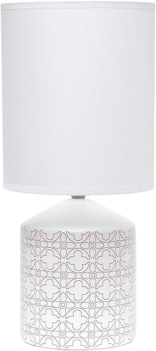 Simple Designs LT2077-FLO Fleur De Lis - Lámpara de mesa con estampado de flores y cruz, color blanco, marrón Simple Designs LT2077-FLO Fleur De Lis - Lámpara de mesa con estampado de flores y cruz, color blanco, marrón