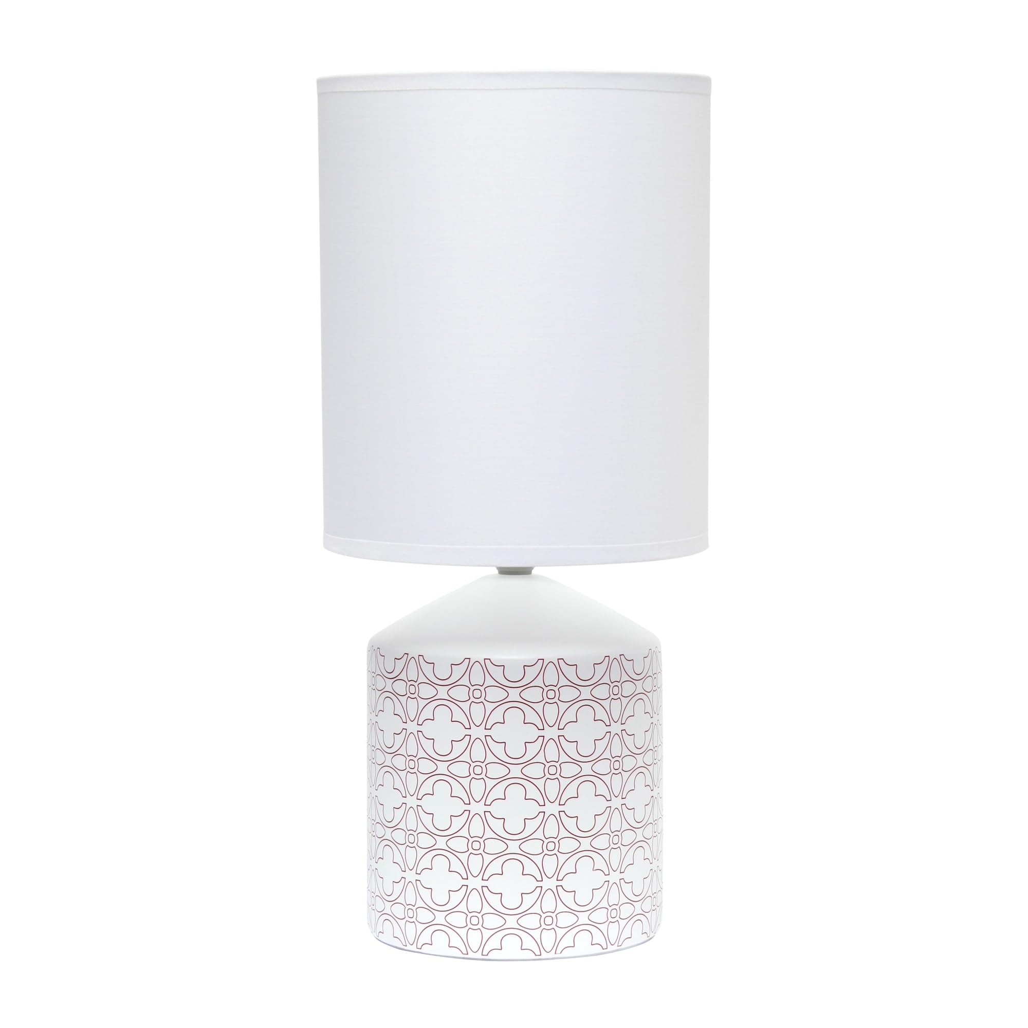 Simple DesignsLT2077-FLO Fleur De Lis Flower Cross Fresh Prints White Patterned Table Lamp, Tan
